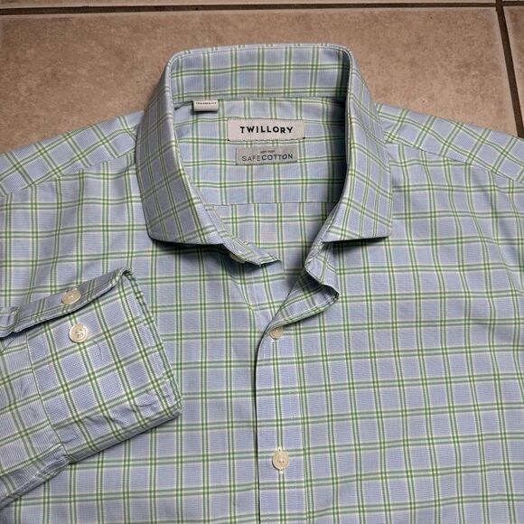 NICE Twillory Non Iron Men’s 17 34/35 Safe Cotton Blue Check Button Up Shirt - Picture 1 of 6